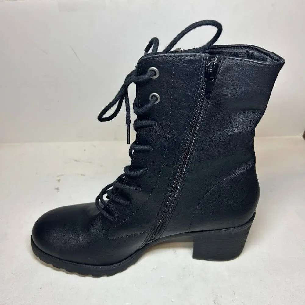 Sun Stone Womens 6.5 M Black Sheila Lace Up Block Heel Booties DISPLAY RW3